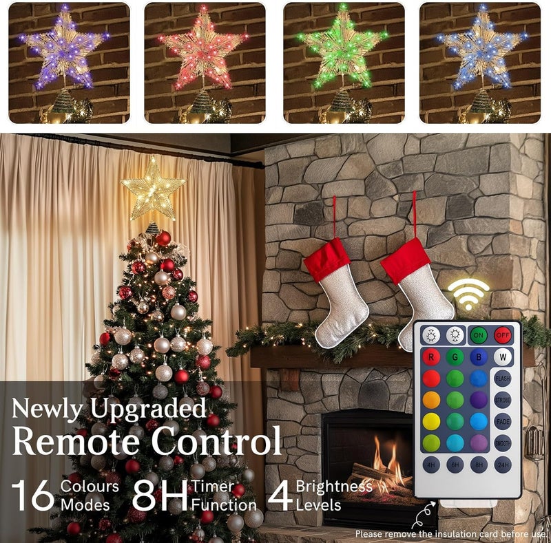WVSAFV Christmas Tree Topper Star Champagne Gold, Christmas Tree Toppers with 40 Colour & Warm LED Lights, Tradition Tree Topper Star for Home Holiday Xmas Tree Christmas Decor - Image 2